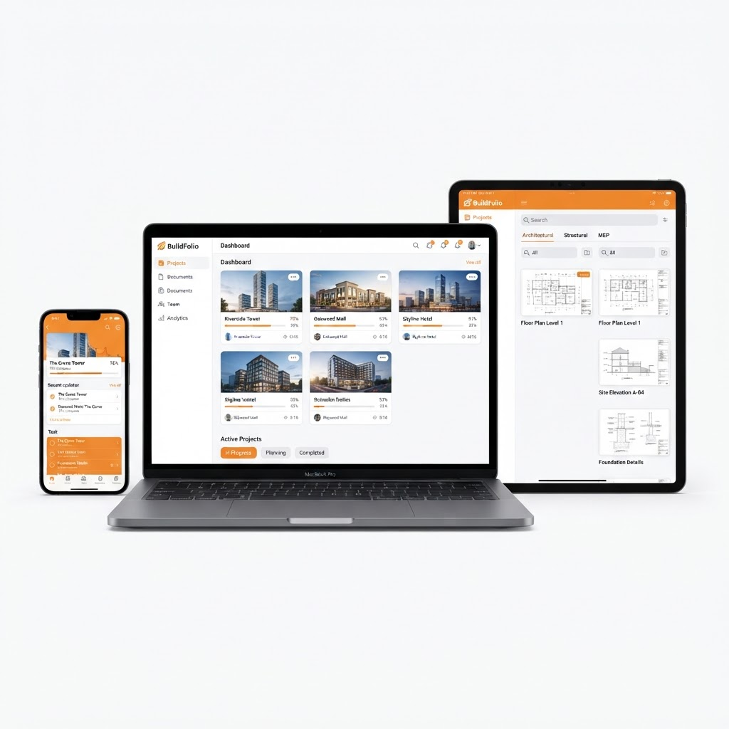 Plataforma Projeto Brasil Expert exibida em notebook, tablet e smartphone com biblioteca de projetos