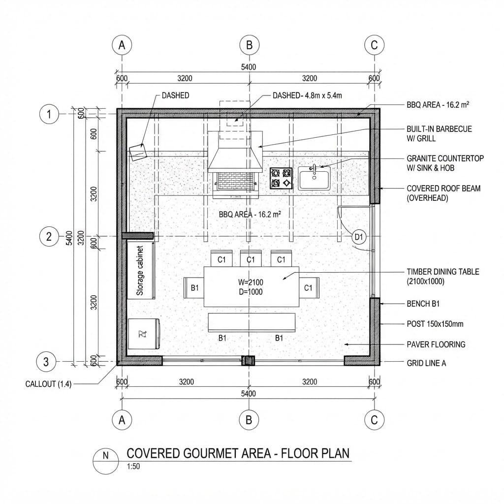 Planta técnica do projeto Área Gourmet Coberta