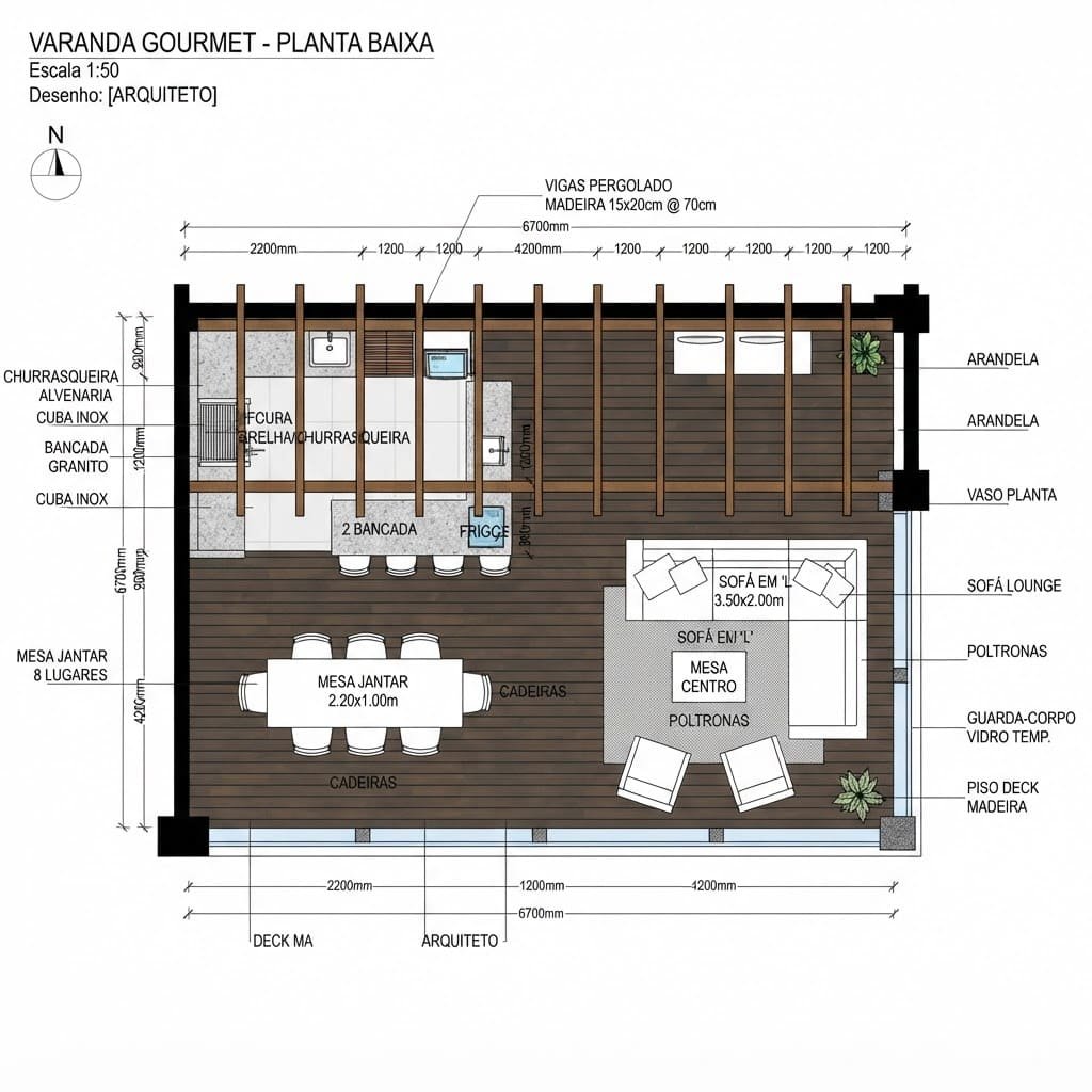 Planta técnica do projeto Varanda Gourmet Coberta